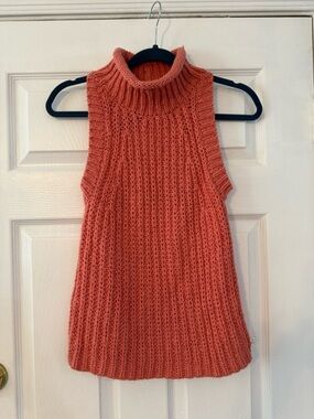Anthropologie Moth Coral Sleeveless Ribbed Turtleneck Sweater